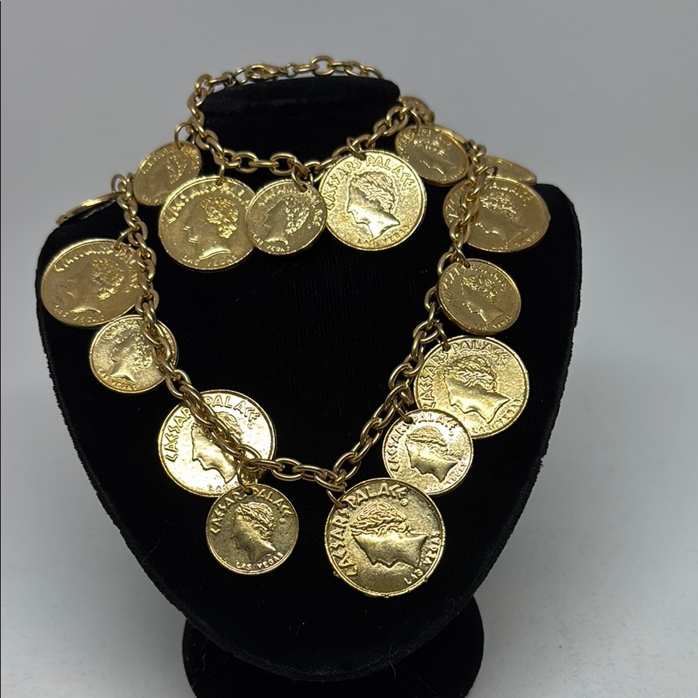 Vintage, NWT Caesars Palace coin necklace and bracelet set